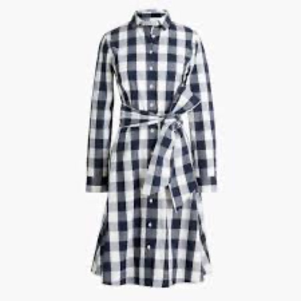 J.Crew Factory Tie-Waist Poplin Shirtdress In Gingham NWOT - Picture 4 of 9